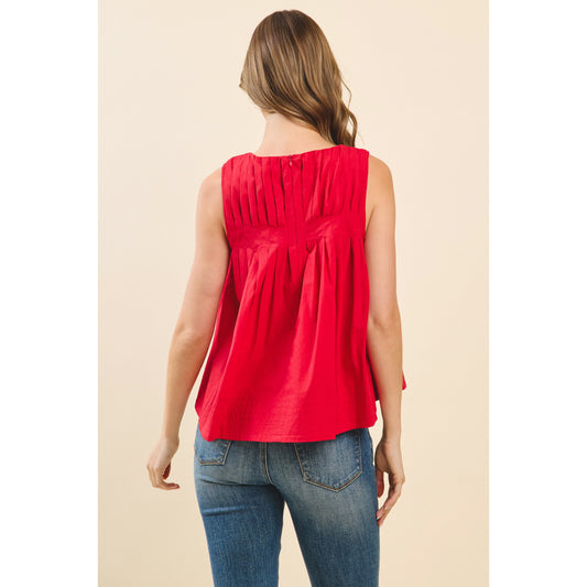 TCEC - High-low, sleeveless top w pleated detail 9082 - Red - SALE