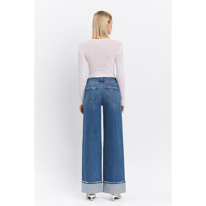 Vervet - high rise cuffed baggy wide jeans 6645 - Blue