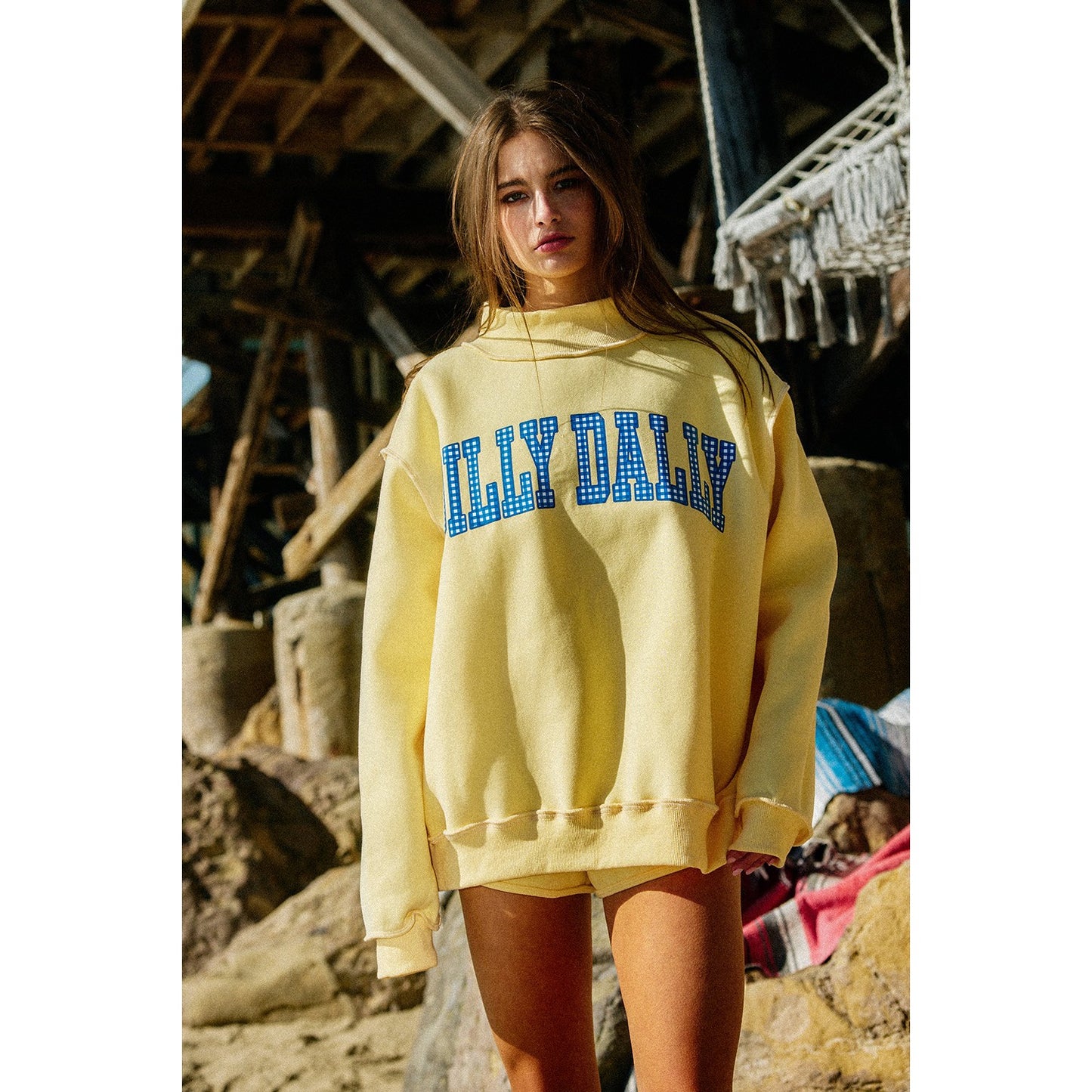 Dilly Dally / Lolly Gag Reversible Mockneck Sweatshirt – Butter Yellow