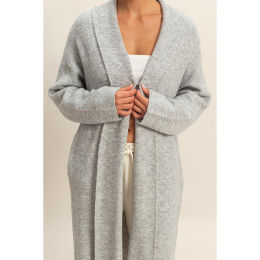 DZ - Longline Open Front Duster Sweater, Cardigan 435 - Heather Gray - SALE