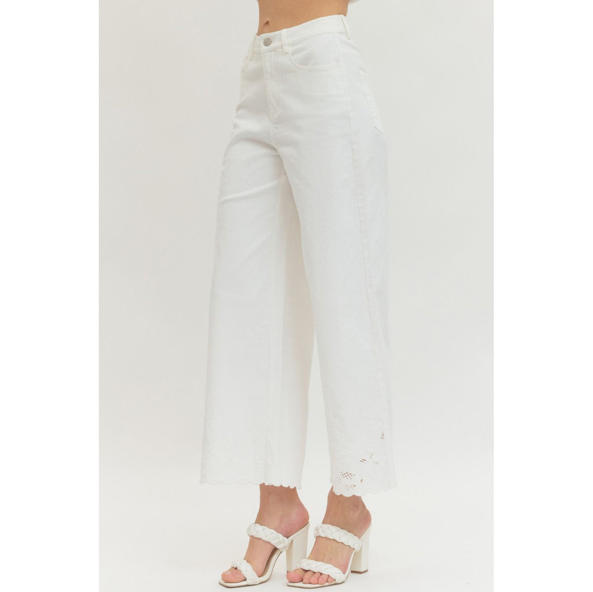 ENTRO -  Wide Leg, Scalloped Hem Jeans Pants 8358 - Off White
