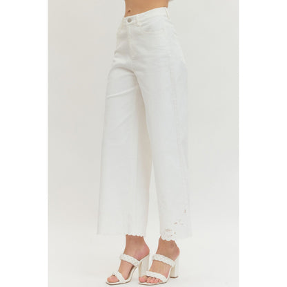 ENTRO -  Wide Leg, Scalloped Hem Jeans Pants 8358 - Off White