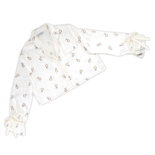 Bella -  Cropped PJ Set + Velvet Ties 0676 - White Rings