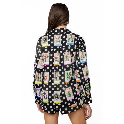 Queen of Sparkles - Black & White Polka Dot Scattered Mahjong Button Up Top