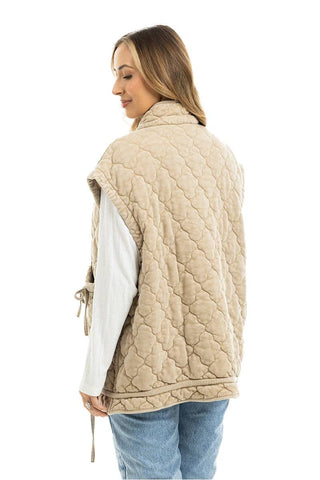 Oversized Ladies Quilted Vest - Beige