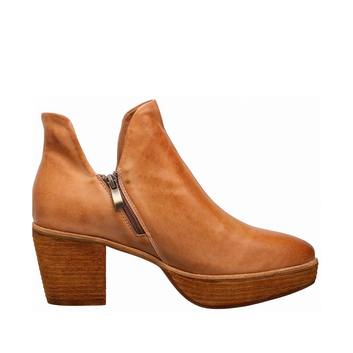 Antelope, Q45 Everly, Leather Ankle Booties V Cutout Platform Block Heel
