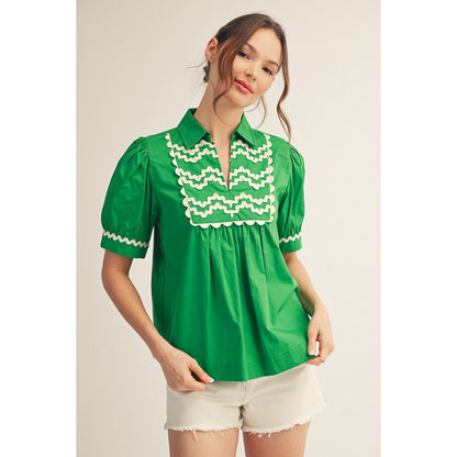 JL - Short Sleeve, Ric-Rac Trim Top 5364 - Kelly Green