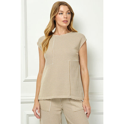 SAS - Drop Shoulder, Striped Top & Cropped Pants Set 3951 / 7345 - Khaki/Cream.
