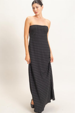 Strapless Polka Dot Maxi Dress – Black 845
