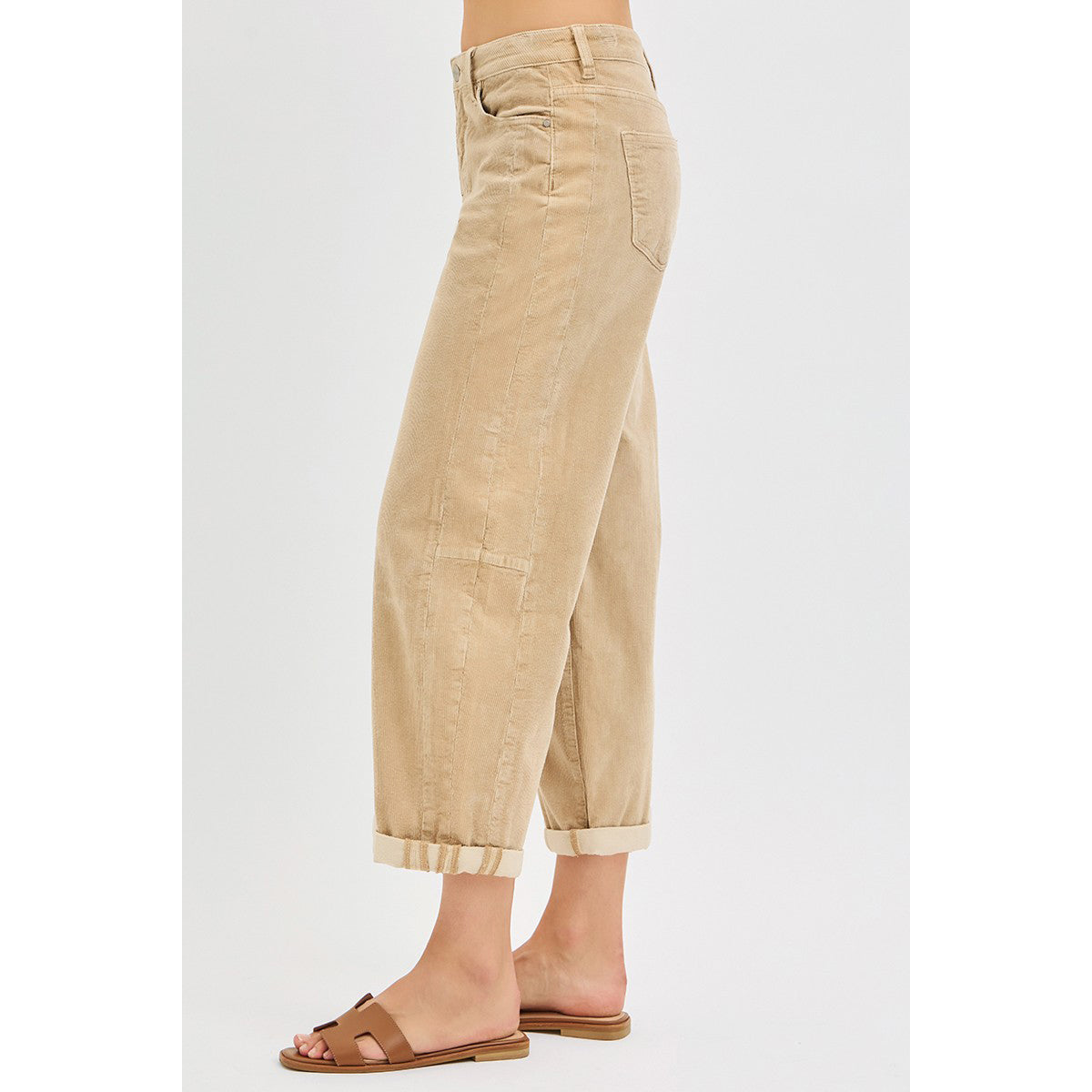 Risen - High Rise Crop, Barrel Corduroy Pants 1167 - Tan