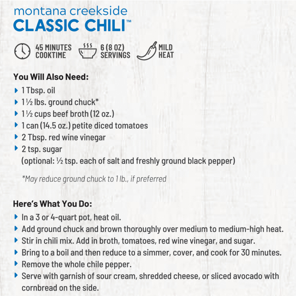 Montana Creekside Classic Chili Soup Mix - SALE