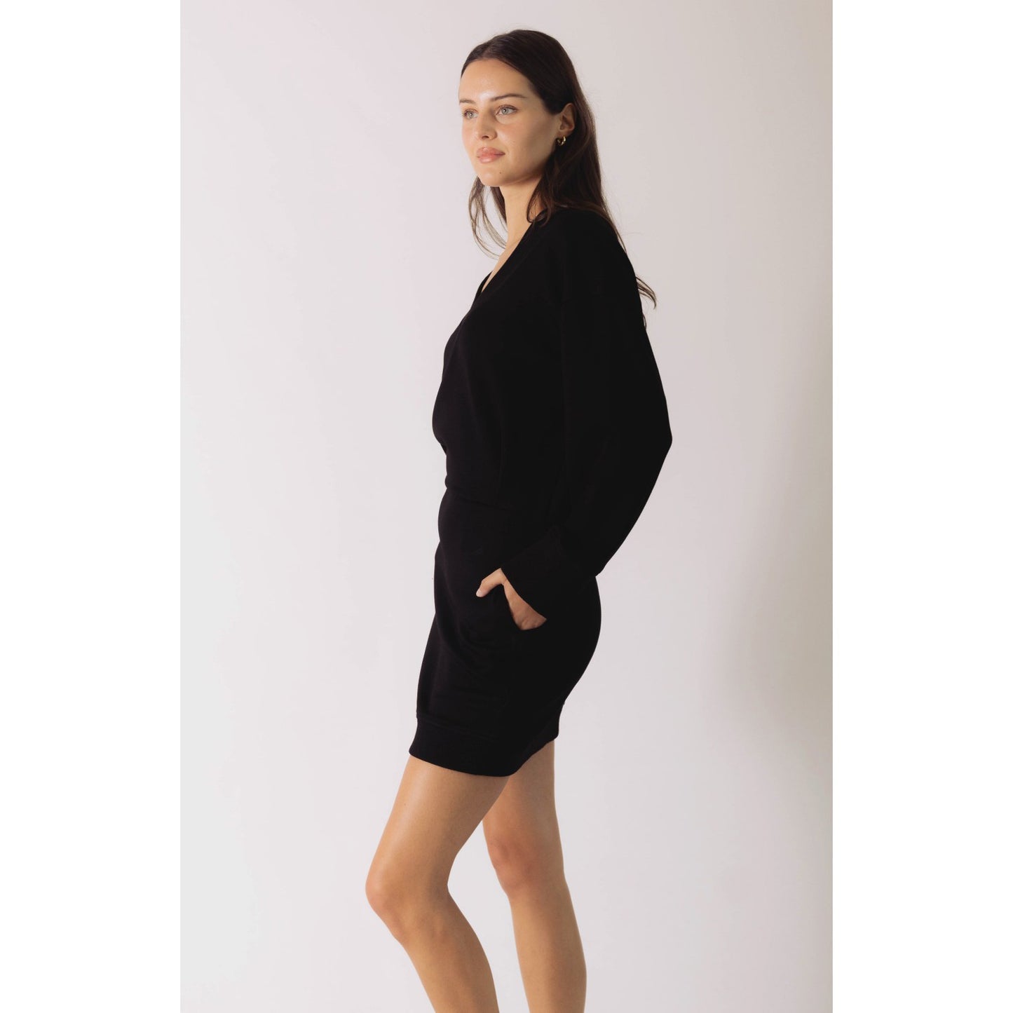 BYC - P.Cill, Butter Modal, V-Neck, Ribbed Mini Dress 0539 - Black