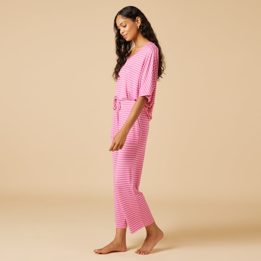 Softies - Fuchsia Striped, Dream Relaxed V-neck with Capri Lounge Set