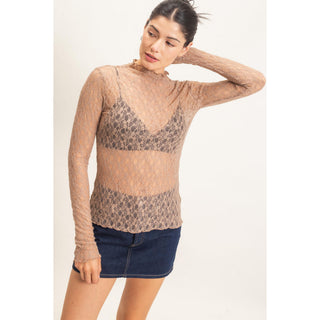 Lace Mock Neck Long Sleeve Top 033 – Cream