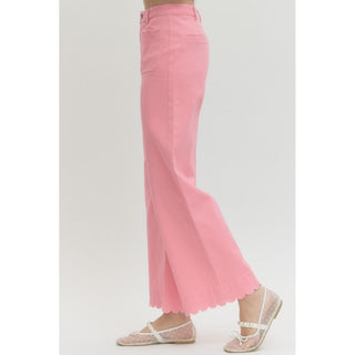 Pink Scallop Trim Wide Leg Pants – High Waist Statement Trousers 9031 SALE