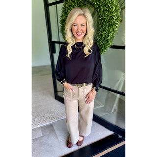Colette Cropped Scallop Pocket Detail Wide-Leg Pants – Taupe