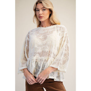 Easel - Lace Ruffle Top 0264 - Natural