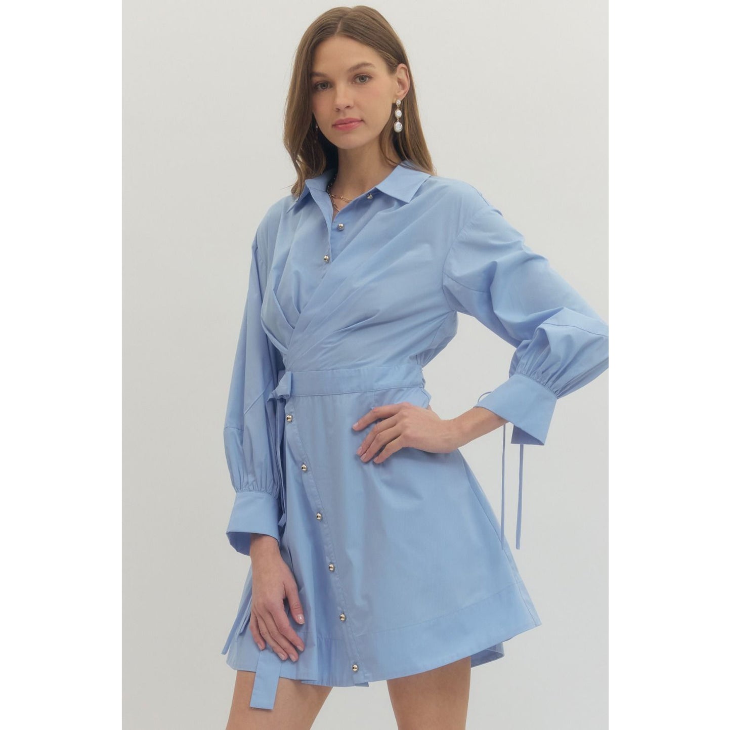 ENTRO -  Long Sleeve Mini Wrap Dress - 0660 - Chambray