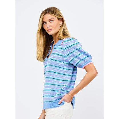 Emma Collared Puff Sleeve Sweater – Blue Multi Stripe - SALE was $74.95