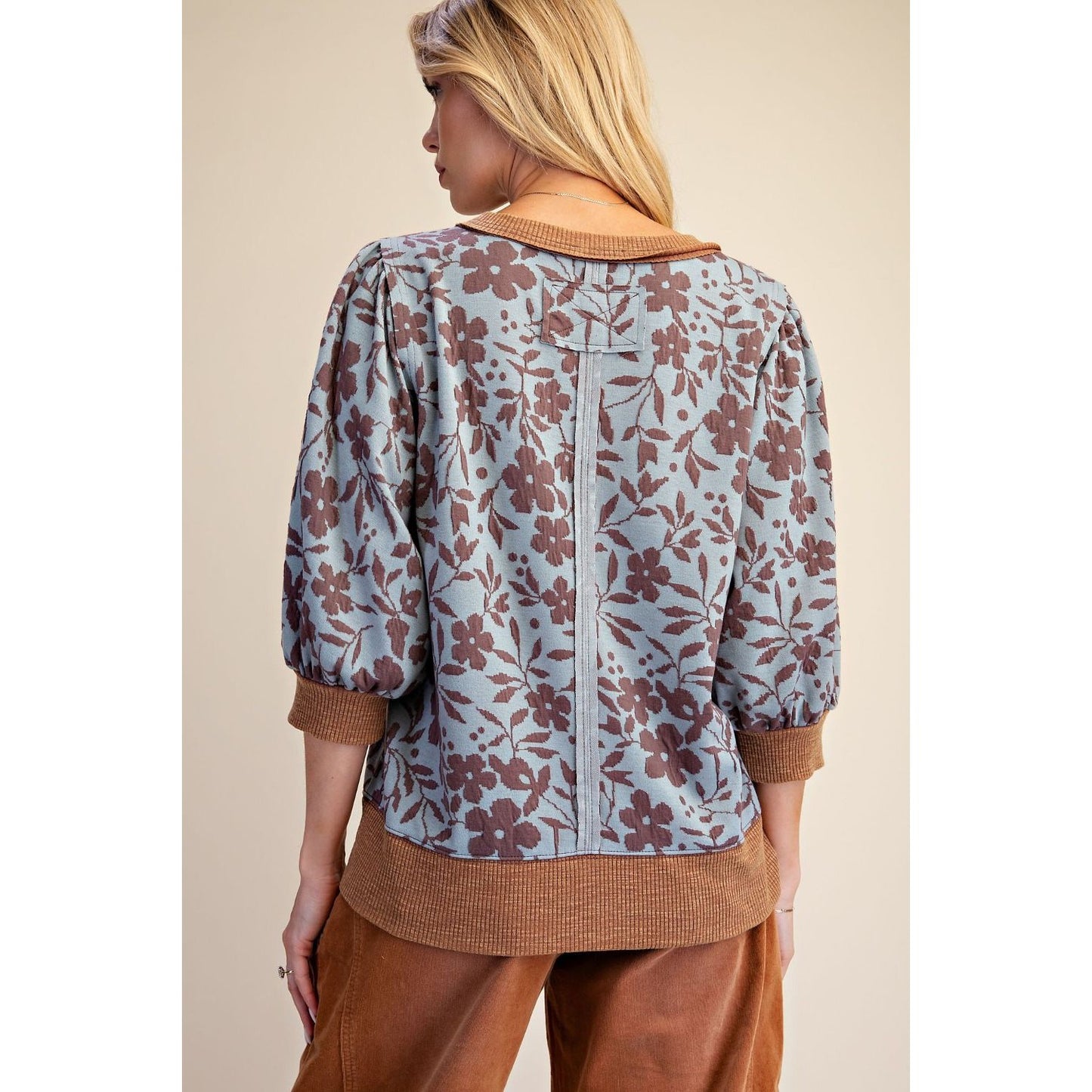 Floral Mineral Washed Top 0249 - Dusty Blue
