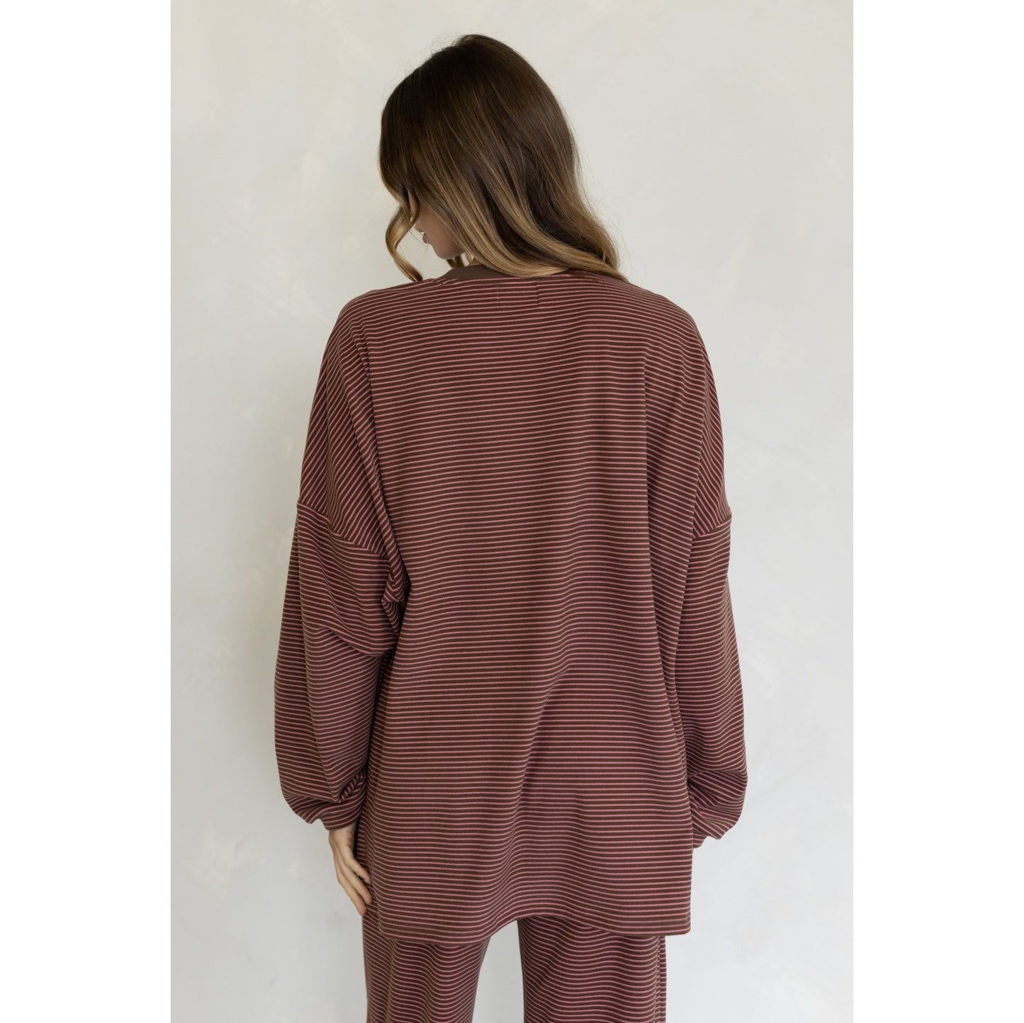 Striped Fleece Top & Levi Pants Set 4182 / 4183 - Brown-Pink