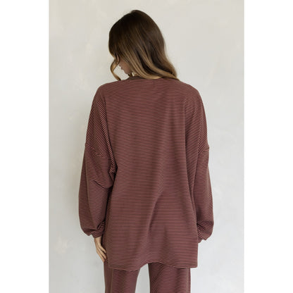 Striped Fleece Top & Levi Pants Set 4182 / 4183 - Brown-Pink