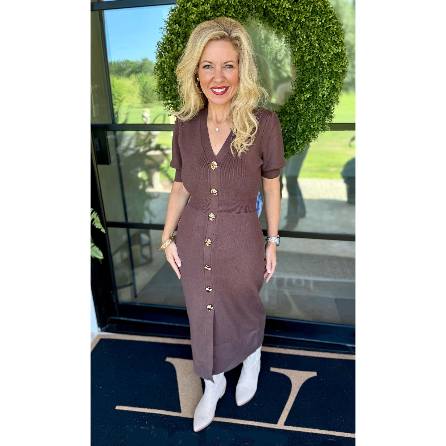 Ribbed Button-Front Midi Dress 2874 – Chocolate Brown