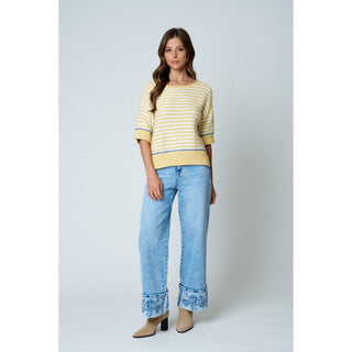 Striped Contrast Trim Sweater 1027 – Butter Yellow