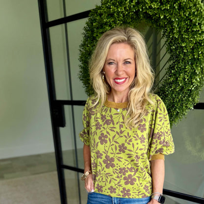 Floral Mineral Washed Top 0249 - Matcha Green