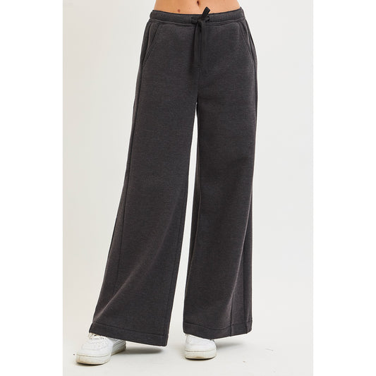 Risen - High Rise, Relaxed Wide Leg Sweatpants 7077 - Washed Black - SALE