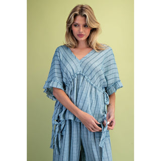 SALE- Denim Blue, Cotton Gauze Pants & Top Set 0030/0012