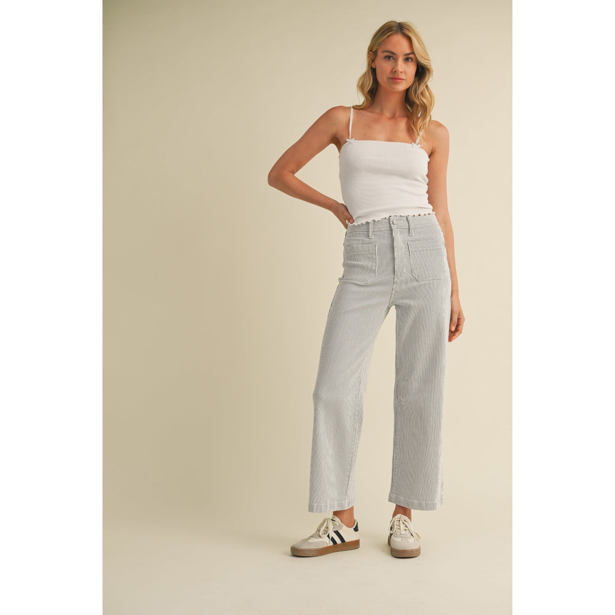 Just Black - High Rise, Wide Leg, Patch Pocket Jeans 433 - Blue Stripe