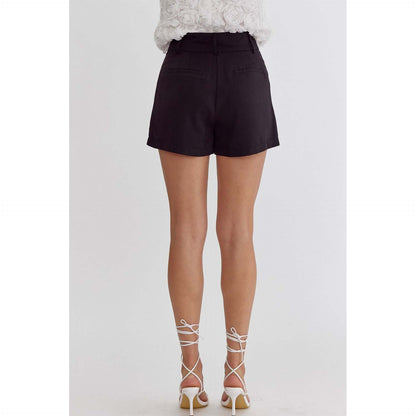 ENTRO - High Waisted, pleaded, Shorts 2209 - Black