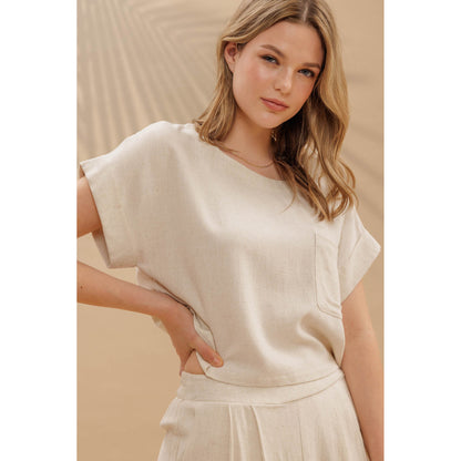 BP - Linen, Short Sleeve, Box Top & Pleated Pants Set 1009 - Oatmeal