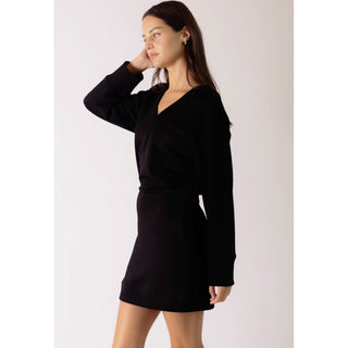 SALE- BYC - P.Cill, Butter Modal, V-Neck, Ribbed Mini Dress 0539 - Black