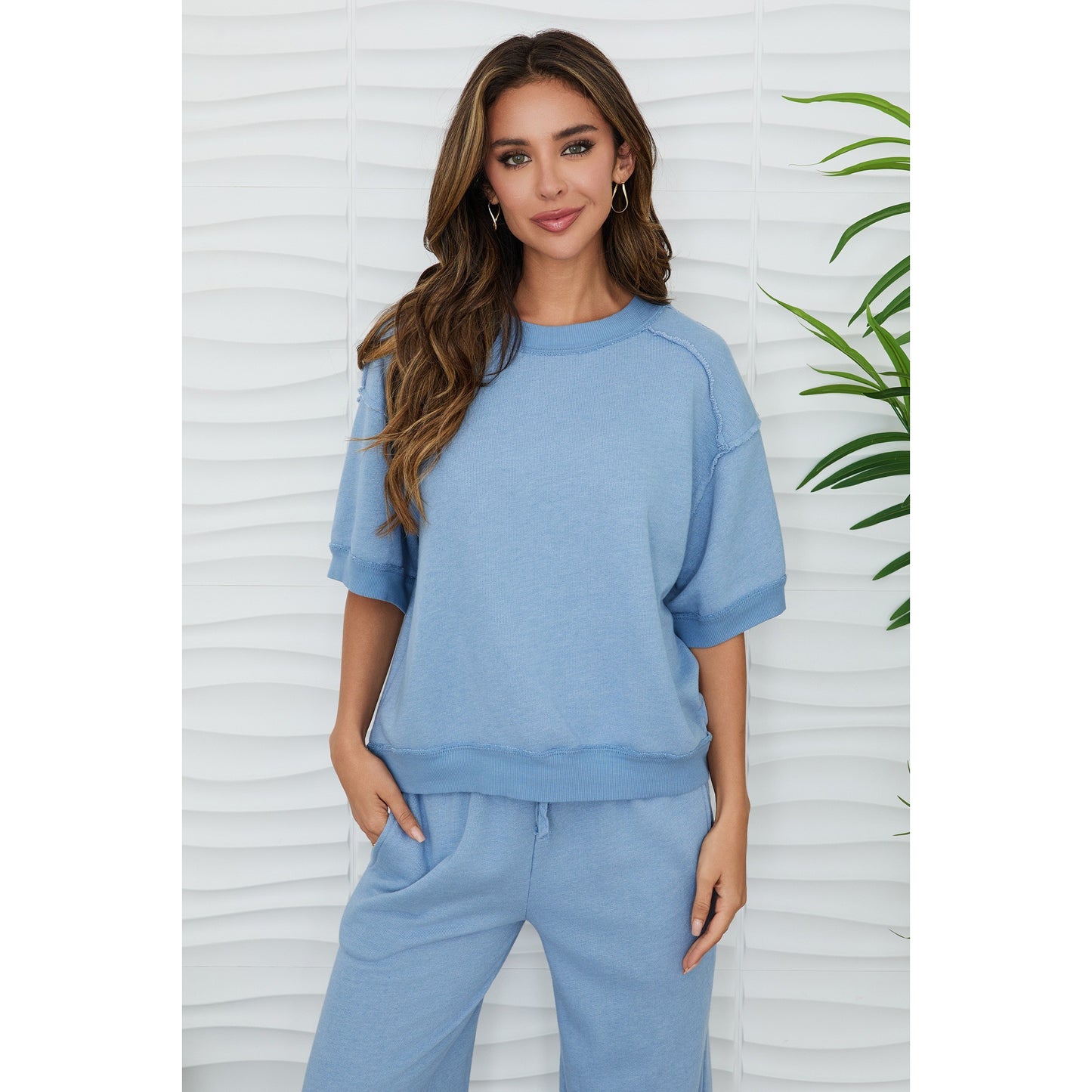 Milio Milano Reverse Stitch Short Sleeve Sweater – Denim Blue