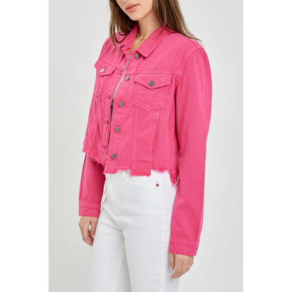 Cello - Uneven Frayed Fitted Jacket 1305 - Raspberry