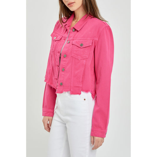 Cello - Uneven Frayed Fitted Jacket 1305 - Raspberry