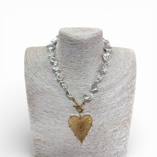 JP - Sunshine, Heart on Pearl Baroque Necklace - Gold