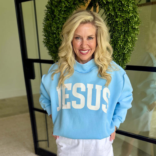 Jesus / God is Good Reversible Mockneck Sweatshirt – Blue -