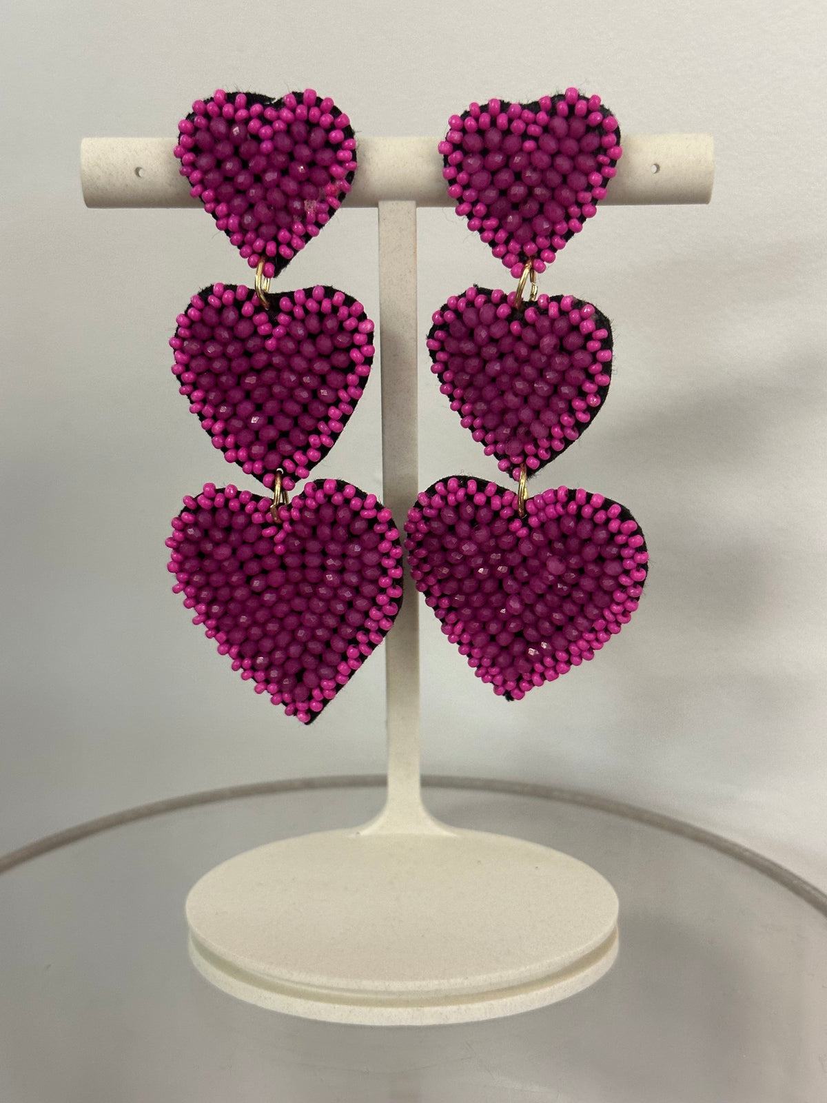 Valentines Earrings Beaded Hearts 3006