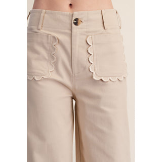 Colette Cropped Scallop Pocket Detail Wide-Leg Pants – Taupe