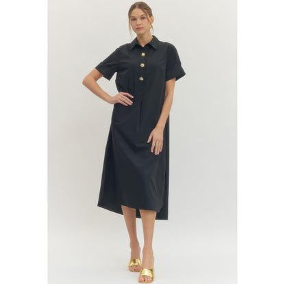 Entro - Short Sleeve, Midi Dress w Pockets 9516 - Black