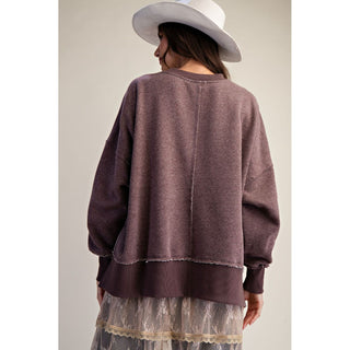 Washed “83” Print Graphic Pullover Top 9646 – Mocha