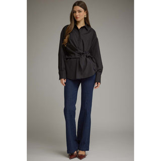 Tie Waist Button-Up Top 2671 – Black