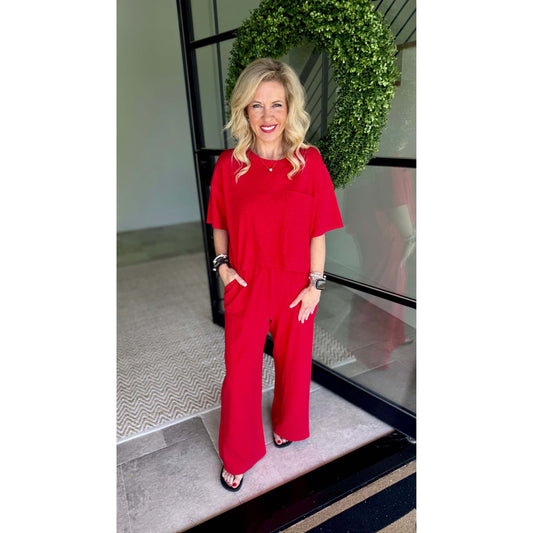 DZ - Exposed Seam, Boxy Top & Pants Set 024/091 - Red
