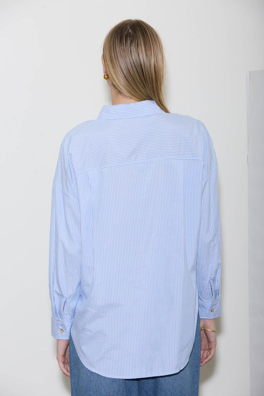 BP - Striped, Long Sleeve Collared, Shirt Top 2118 - Blue
