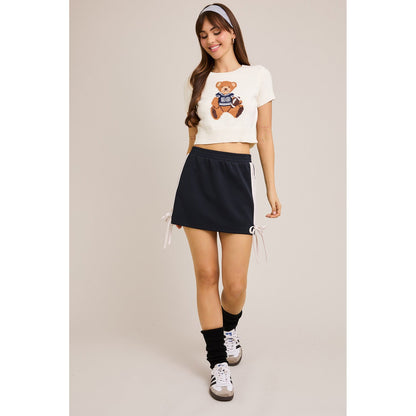LL - Short Sleeve, Crew Neck, Teddy Bear Sweater Top 5170 - White / Navy