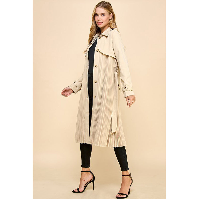 TCEC - Classic Trench Coat w Pleated Twist 6577 - Beige