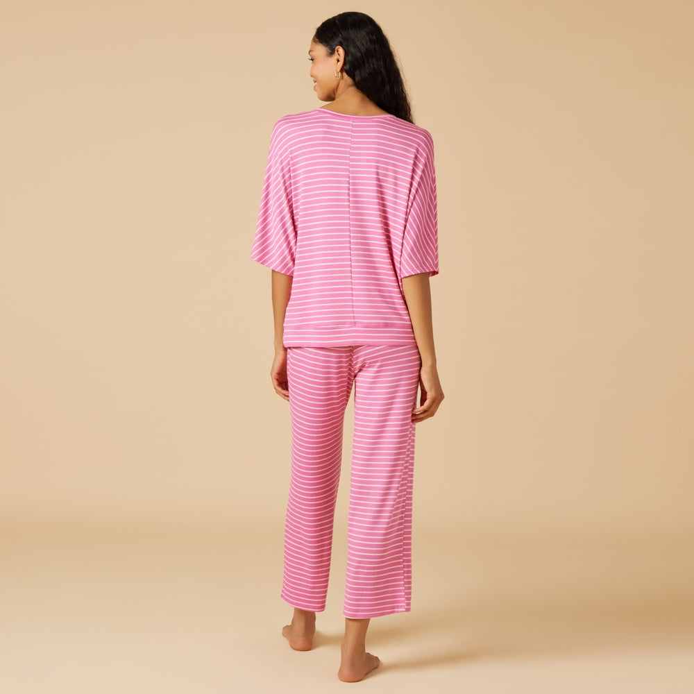 Softies - Fuchsia Striped, Dream Relaxed V-neck with Capri Lounge Set